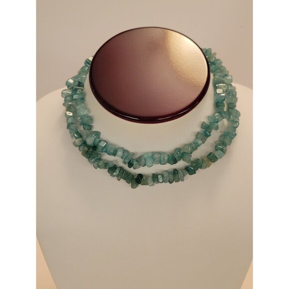 Natural Stone Aventurine 26" Green Beaded Chip Necklace Healing Jewelry - Picture 3 of 4